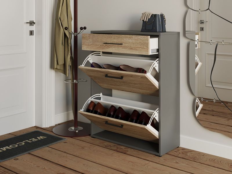 Полка для обуви на 3 ящика из ДСП, комод для обуви с ящиками FT-7 фото